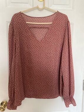 Cider Dusty Rose Polka Dot V-Neck Blouse